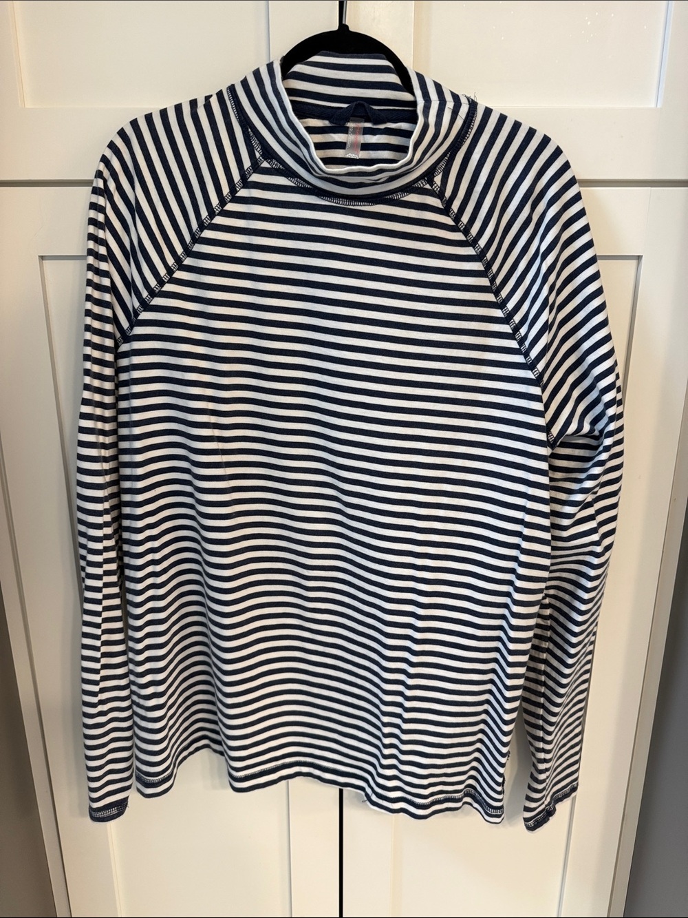 FP Movement by Free People Navy & White Striped Mock Neck Pullover